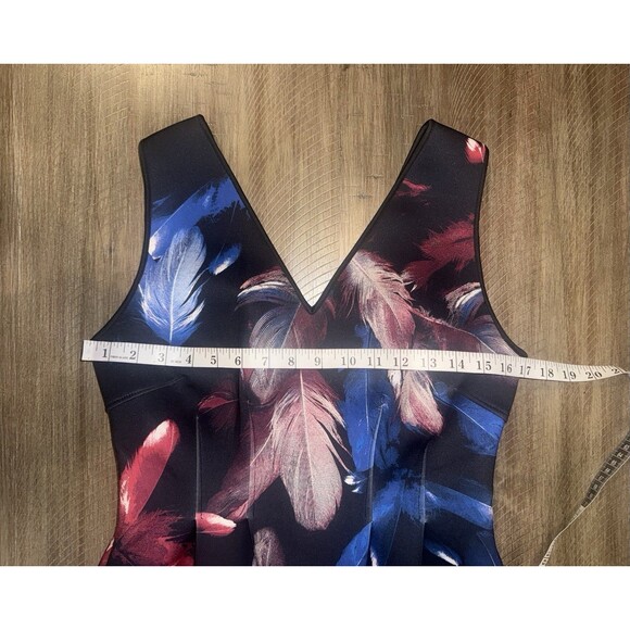 WHBM White House Black Market Dress Black Feather Print Scuba Mini Dress Size 6 - Picture 8 of 13